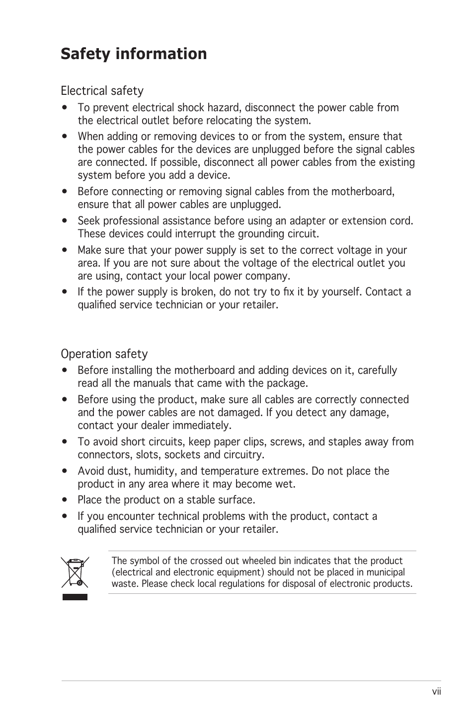 Safety information | Asus M2N-MX User Manual | Page 7 / 72