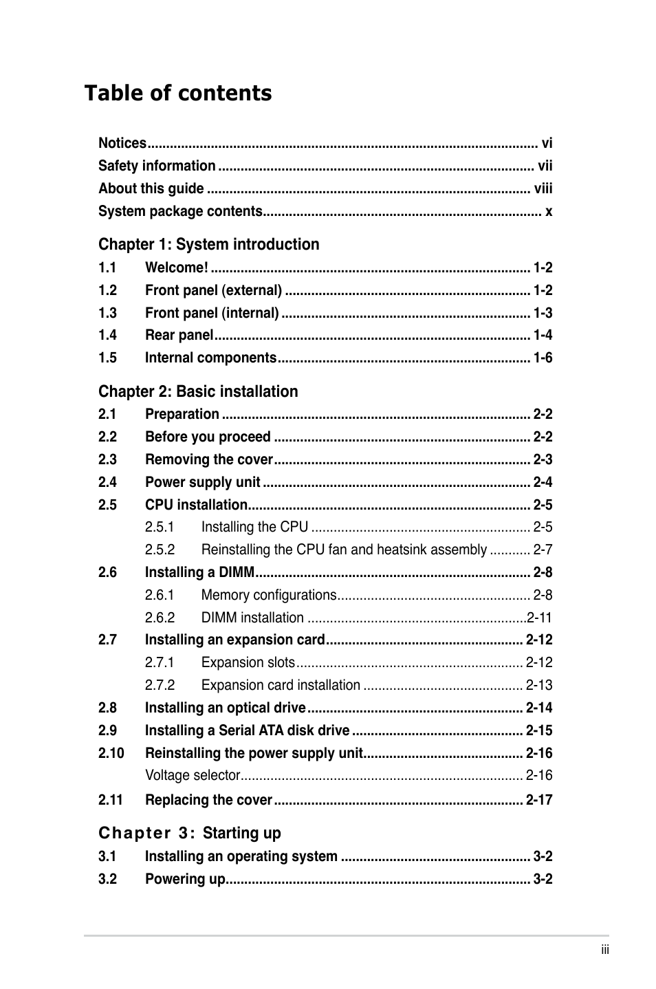 Asus T3-P5945GCX User Manual | Page 3 / 80