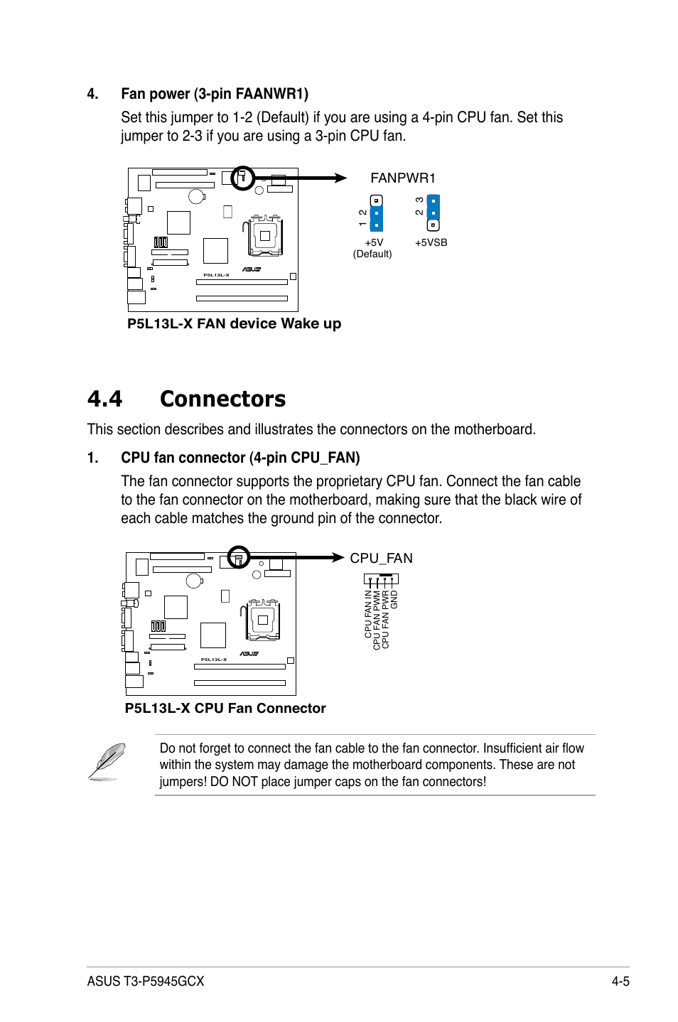 4 connectors, Device wake up | Asus T3-P5945GCX User Manual | Page 45 / 80