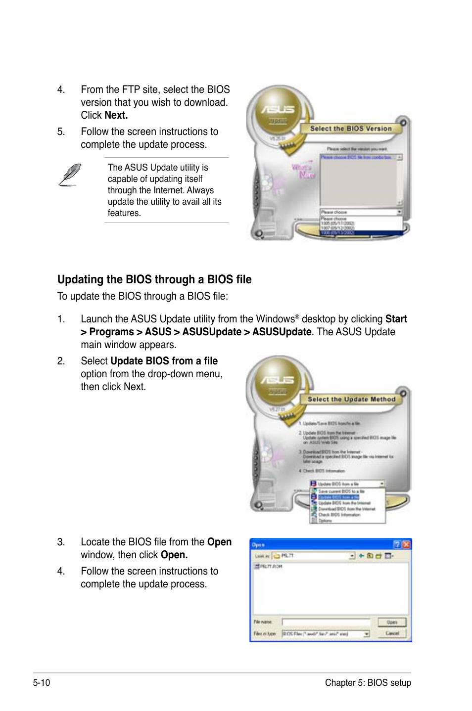 Updating the bios through a bios file | Asus T3-P5945GCX User Manual | Page 58 / 80