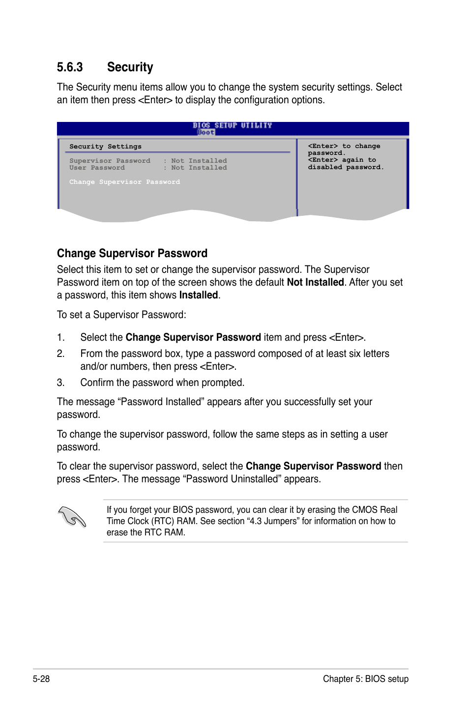 3 security, Change supervisor password | Asus T3-P5945GCX User Manual | Page 76 / 80