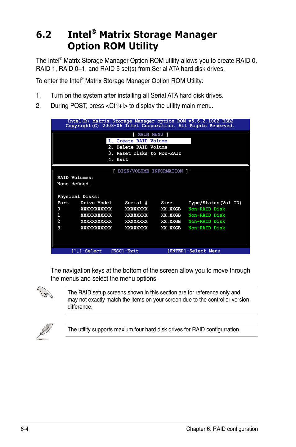 2 intel, Matrix storage manager option rom utility | Asus RS520-X5/PS8 User Manual | Page 102 / 150