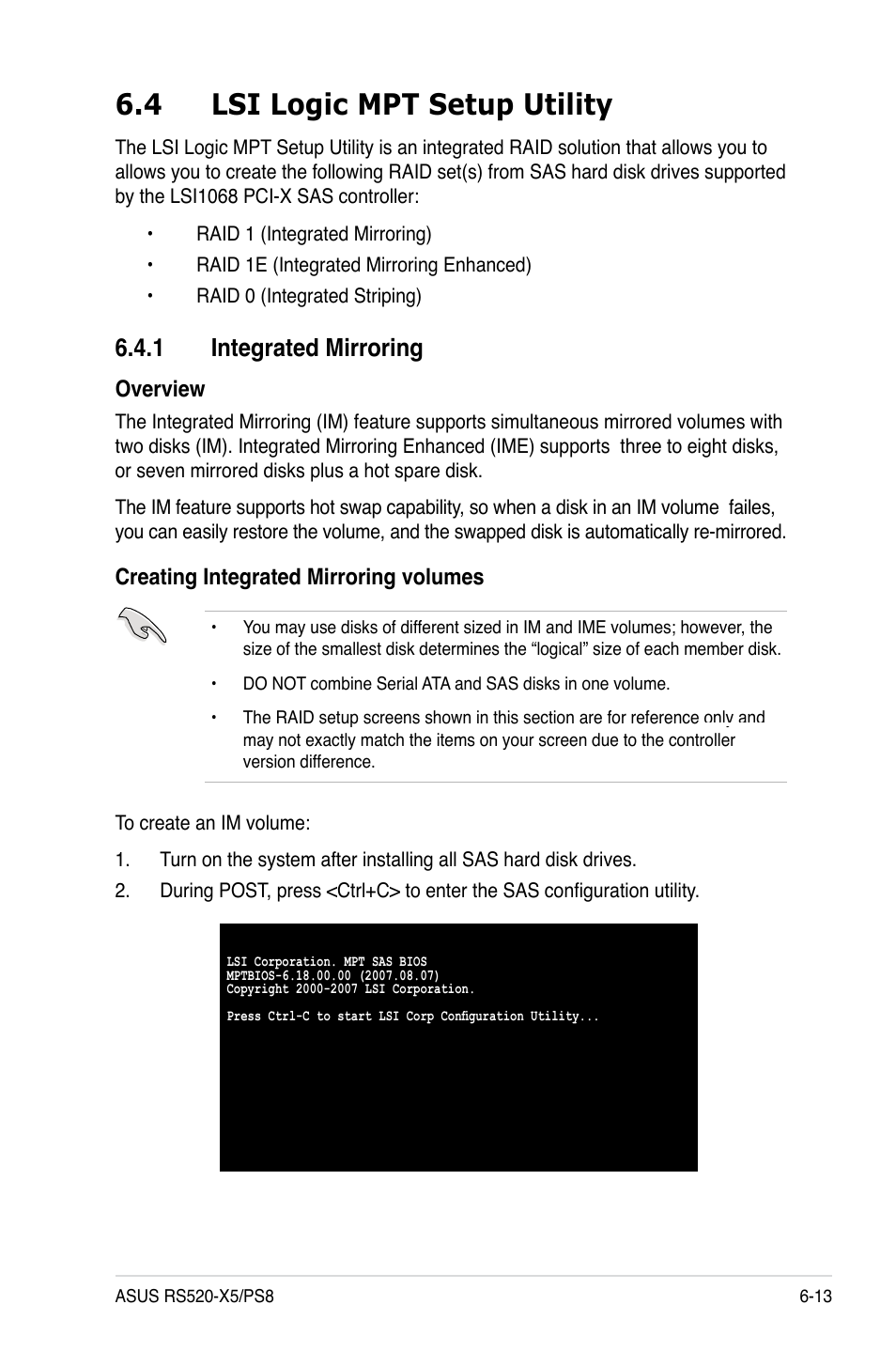 4 lsi logic mpt setup utility, 1 integrated mirroring | Asus RS520-X5/PS8 User Manual | Page 111 / 150