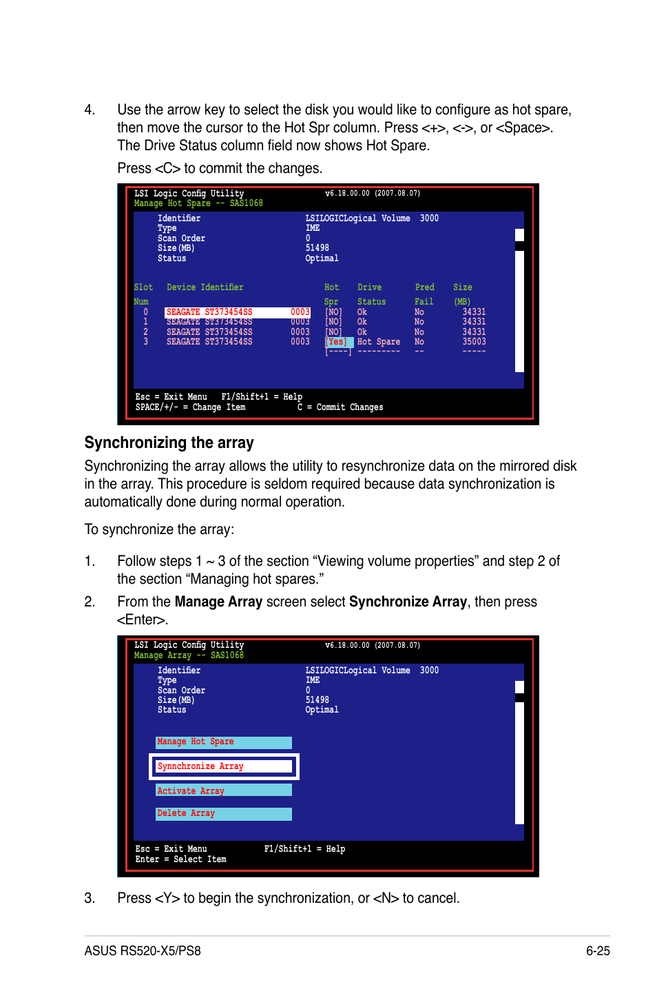 Synchronizing the array | Asus RS520-X5/PS8 User Manual | Page 123 / 150