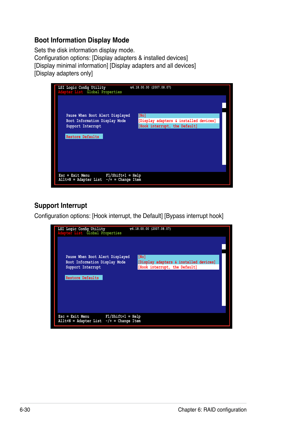 Boot information display mode, Support interrupt | Asus RS520-X5/PS8 User Manual | Page 128 / 150