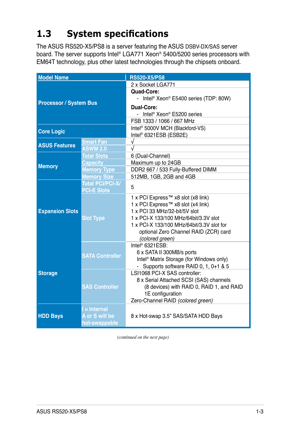 3 system specifications | Asus RS520-X5/PS8 User Manual | Page 13 / 150