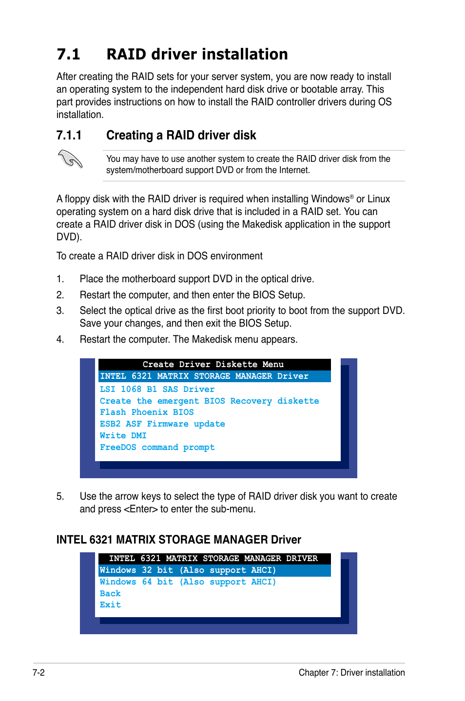 1 raid driver installation, 1 creating a raid driver disk | Asus RS520-X5/PS8 User Manual | Page 132 / 150