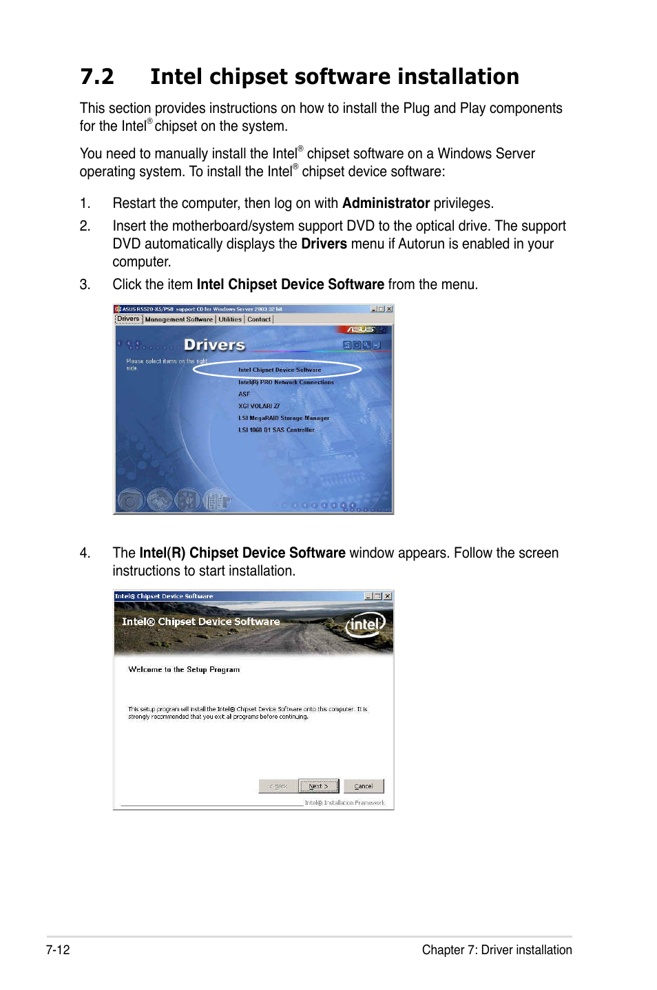 2 intel chipset software installation | Asus RS520-X5/PS8 User Manual | Page 142 / 150