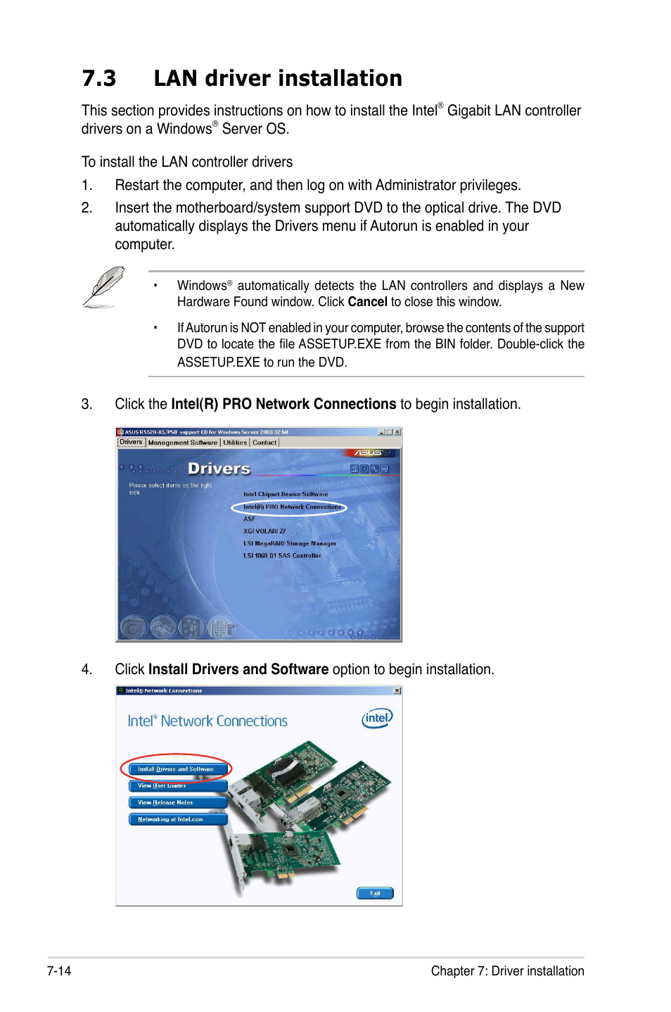 3 lan driver installation | Asus RS520-X5/PS8 User Manual | Page 144 / 150