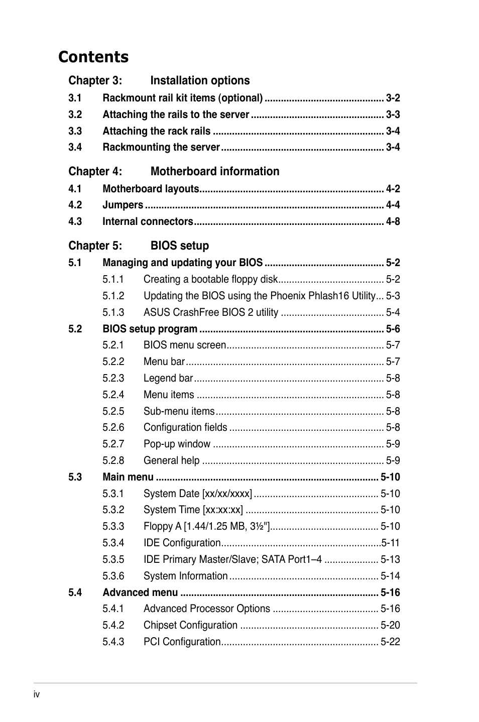 Asus RS520-X5/PS8 User Manual | Page 4 / 150