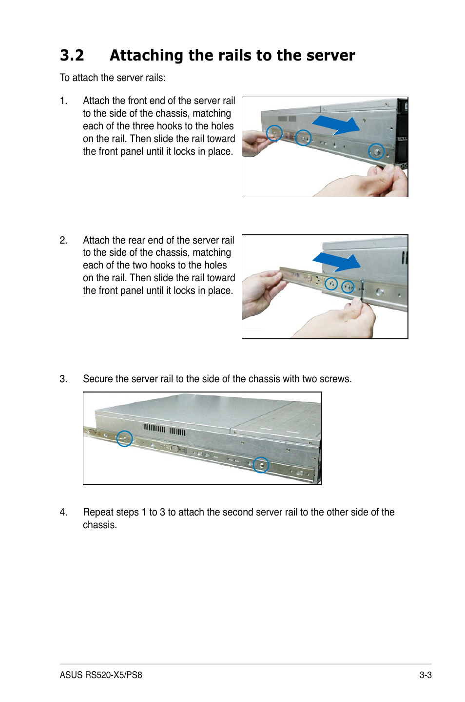 2 attaching the rails to the server | Asus RS520-X5/PS8 User Manual | Page 41 / 150