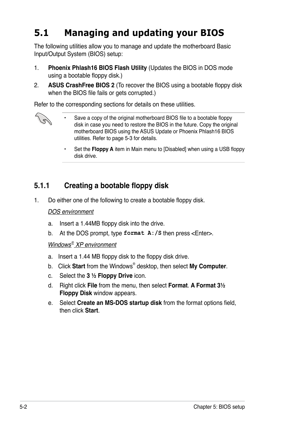 1 managing and updating your bios, 1 creating a bootable floppy disk | Asus RS520-X5/PS8 User Manual | Page 60 / 150