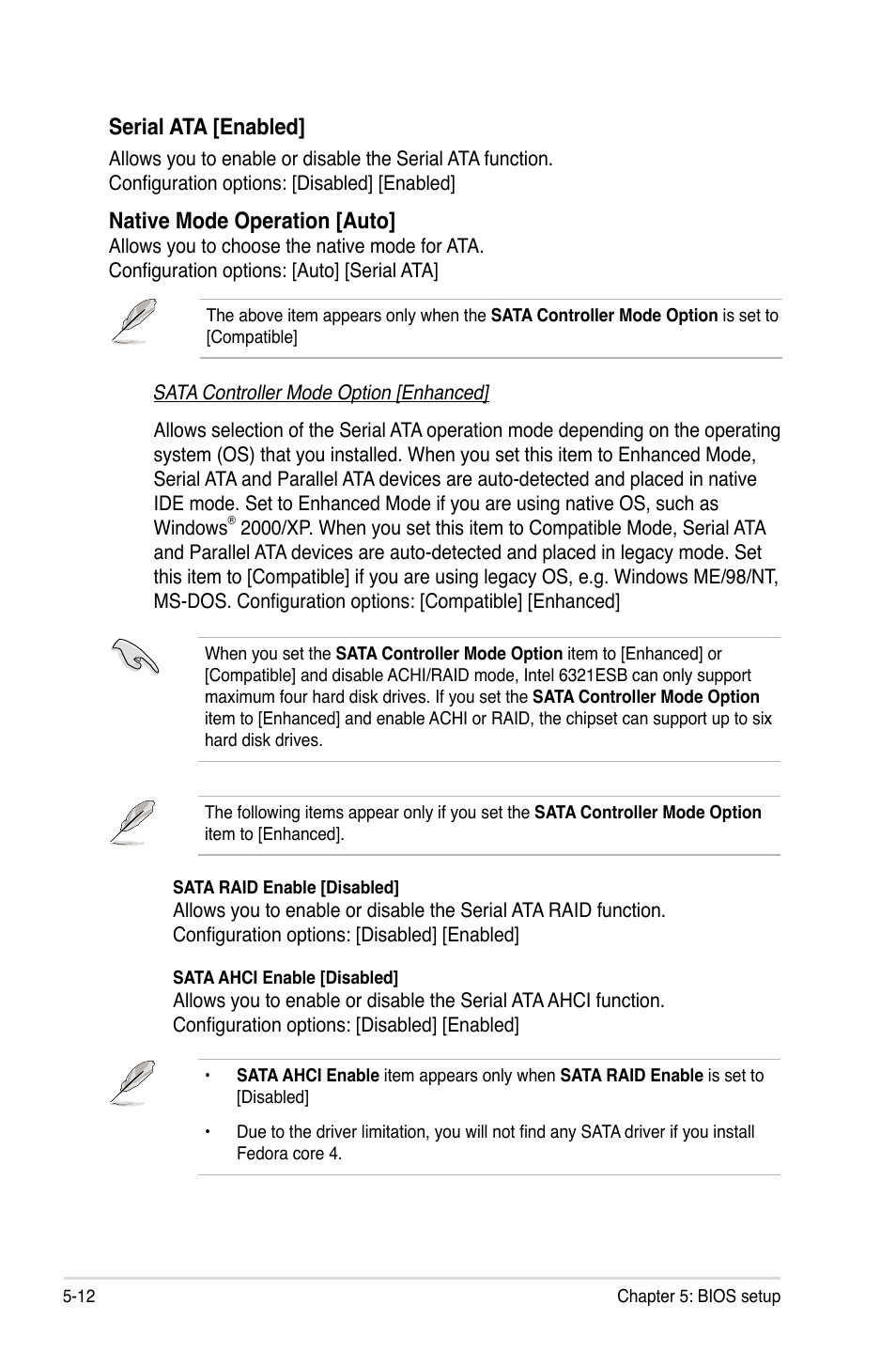 Serial ata [enabled, Native mode operation [auto | Asus RS520-X5/PS8 User Manual | Page 70 / 150