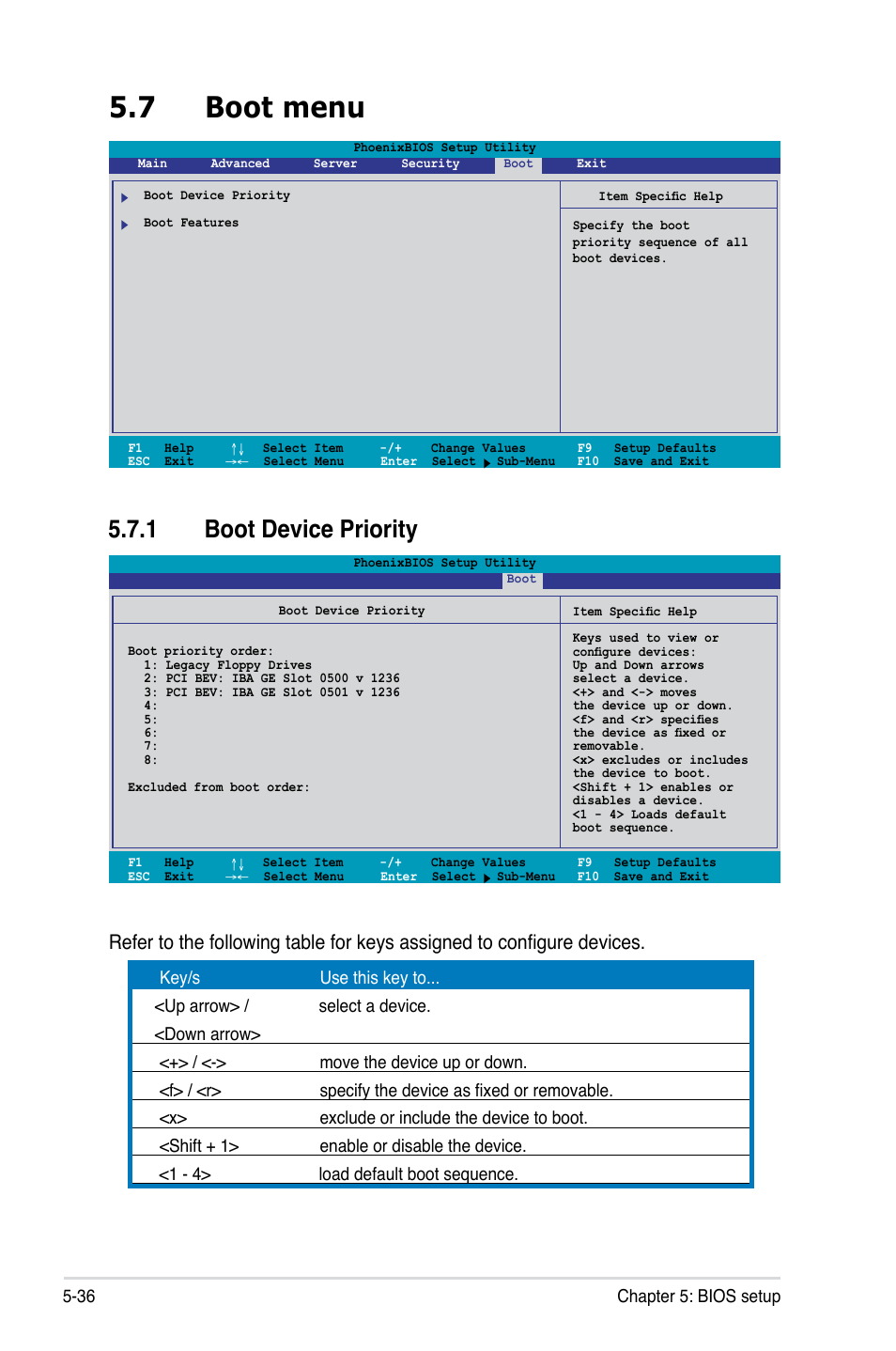 7 boot menu, 1 boot device priority, 36 chapter 5: bios setup | Asus RS520-X5/PS8 User Manual | Page 94 / 150