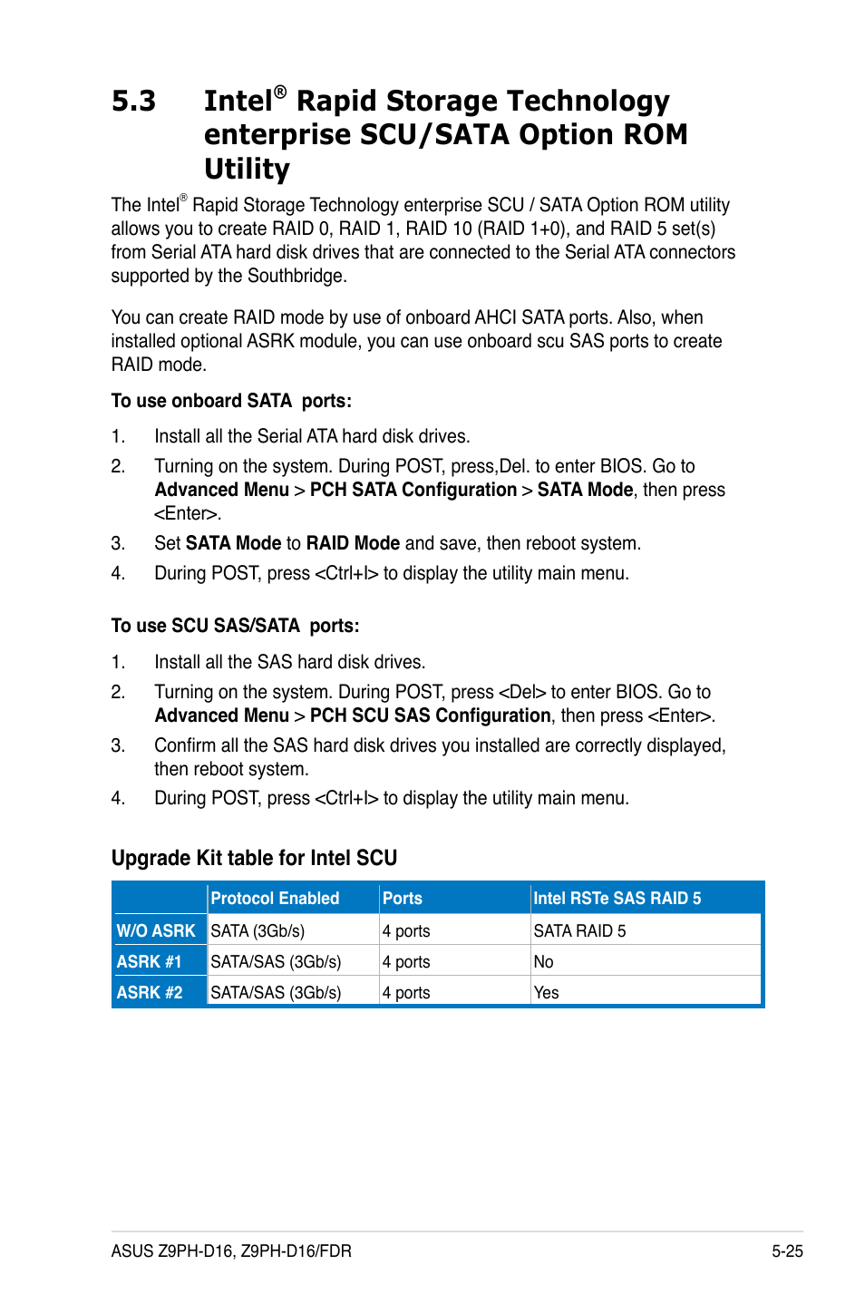 Intel, Rom utility -25, 3 intel | Asus Z9PH-D16 User Manual | Page 131 / 184