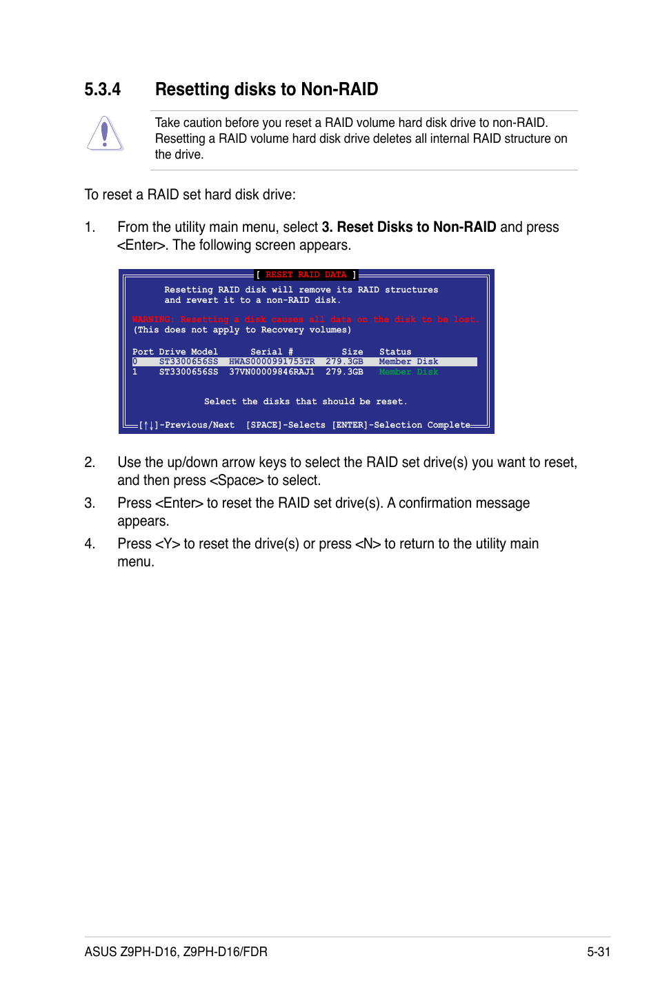 4 resetting disks to non-raid, Resetting disks to non-raid -31 | Asus Z9PH-D16 User Manual | Page 137 / 184