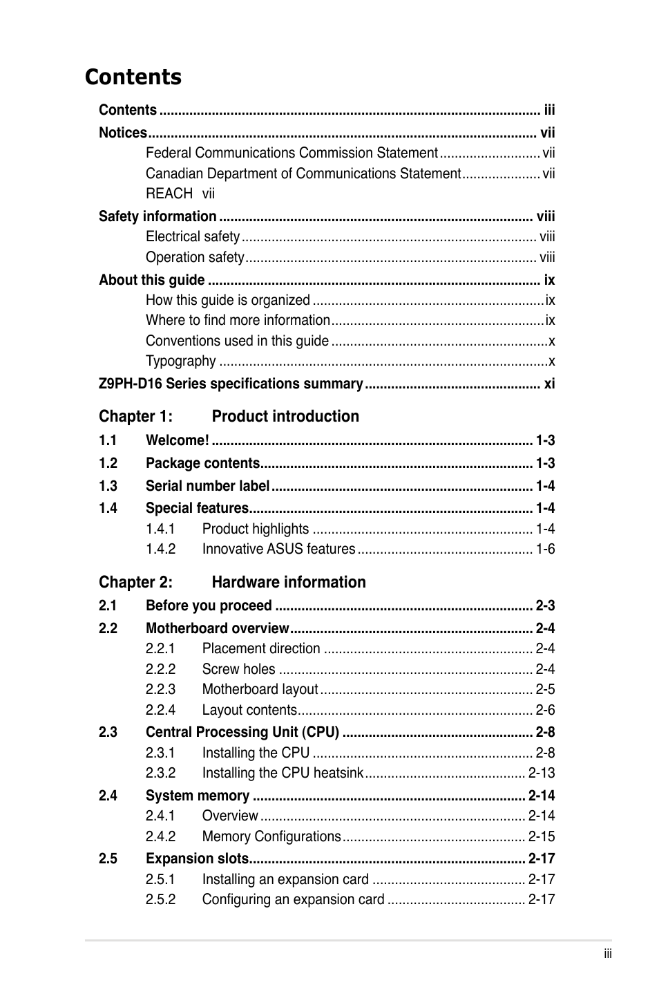 Asus Z9PH-D16 User Manual | Page 3 / 184