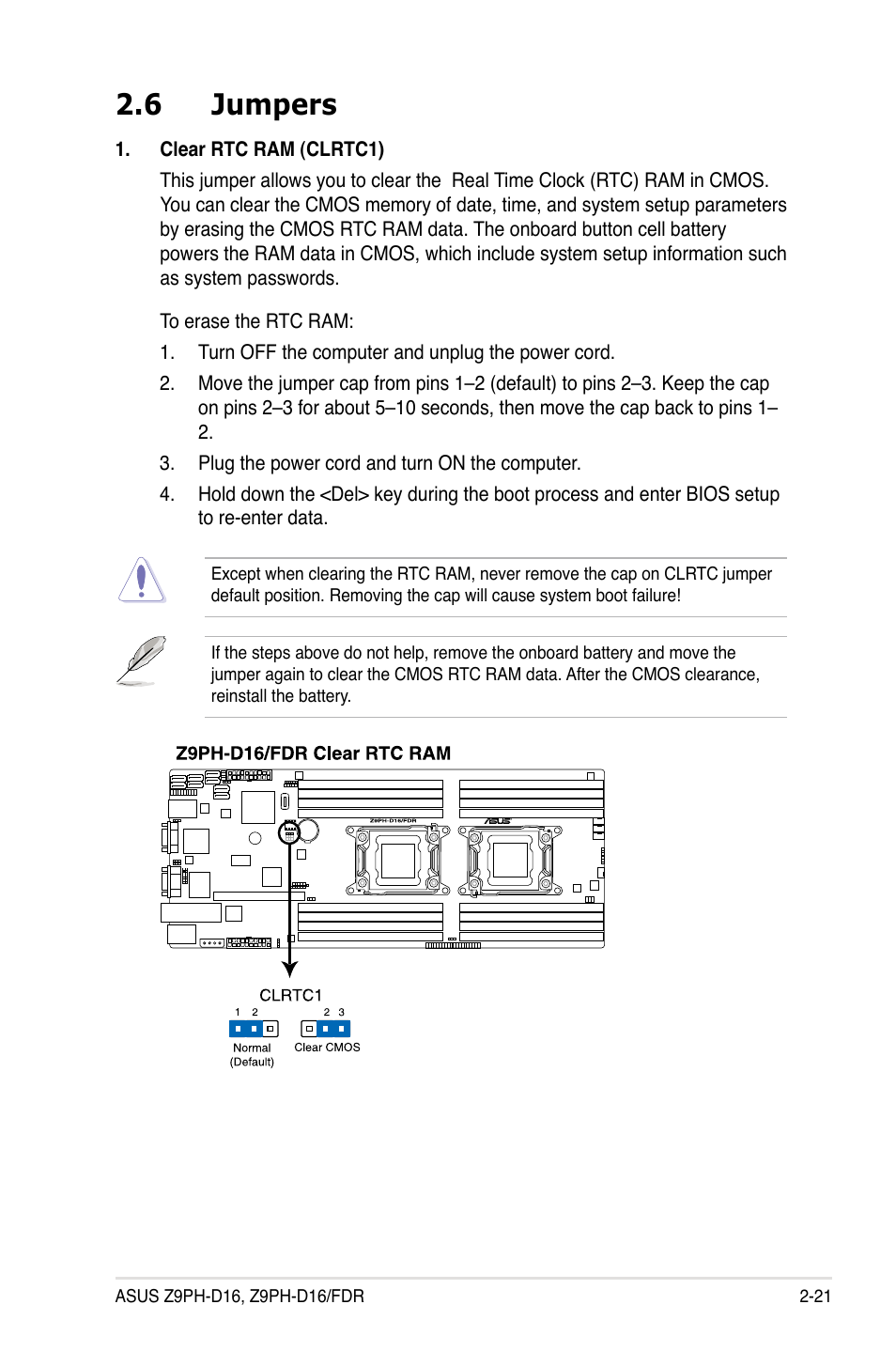 6 jumpers, Jumpers -21 | Asus Z9PH-D16 User Manual | Page 39 / 184