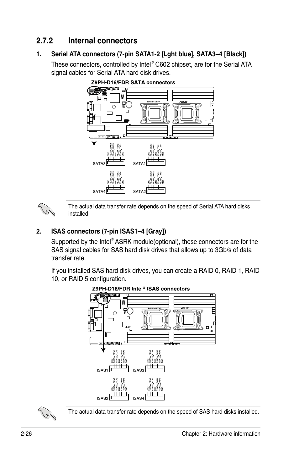 2 internal connectors, Internal connectors -26 | Asus Z9PH-D16 User Manual | Page 44 / 184