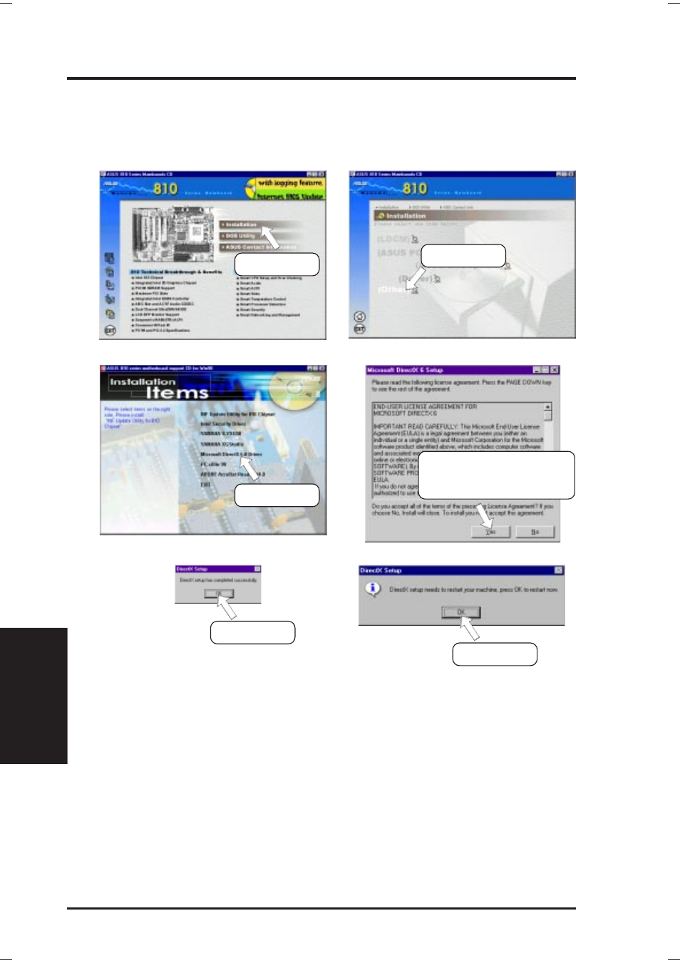 Software setup, 5 microsoft directx 6.0 driver | Asus P3W-E User Manual | Page 102 / 128