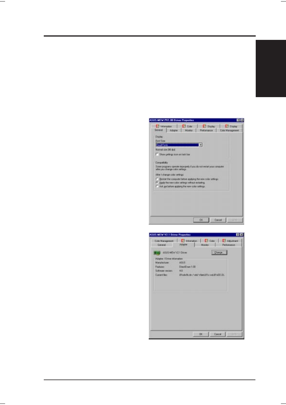 Software reference, 1 display properties | Asus P3W-E User Manual | Page 107 / 128