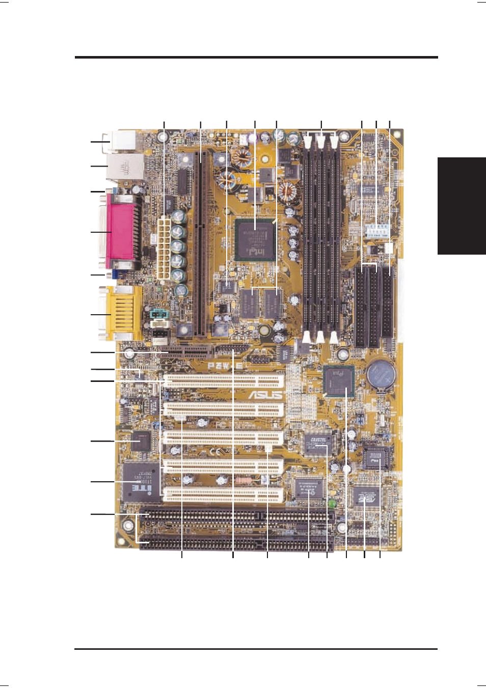 Features, 3 motherboard part locations | Asus P3W-E User Manual | Page 13 / 128