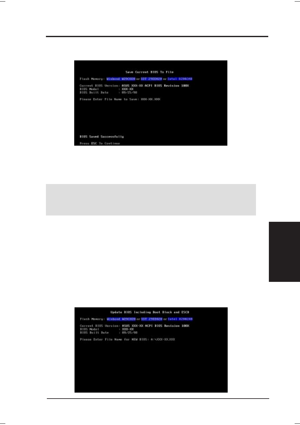 Bios setup, 2 updating bios procedures | Asus P3W-E User Manual | Page 49 / 128