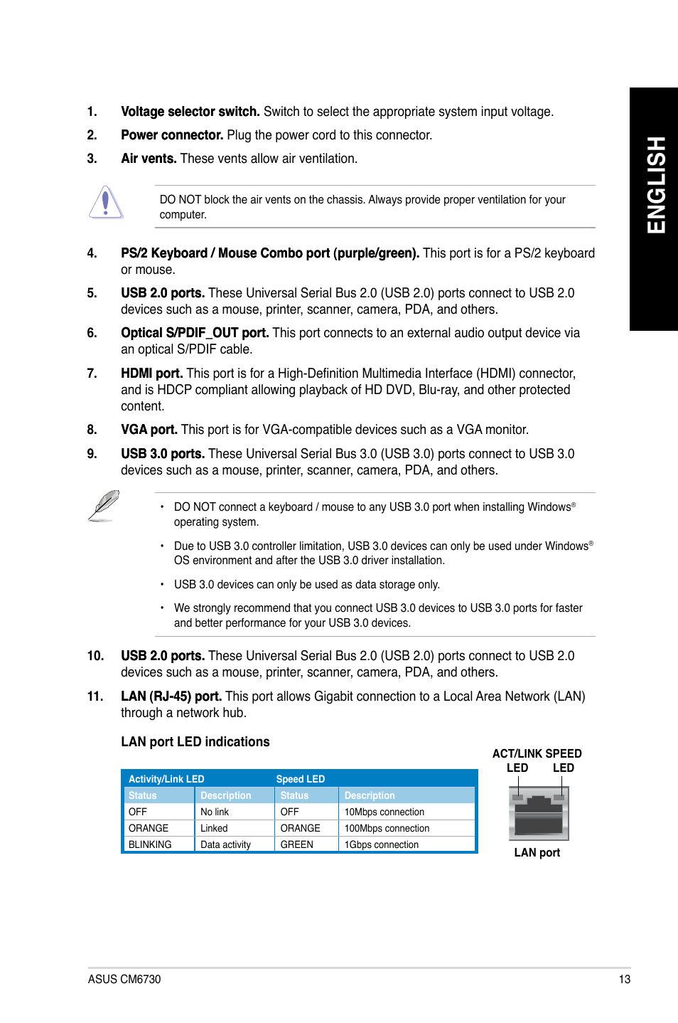 En g lis h en g li sh | Asus CM6730 User Manual | Page 13 / 66