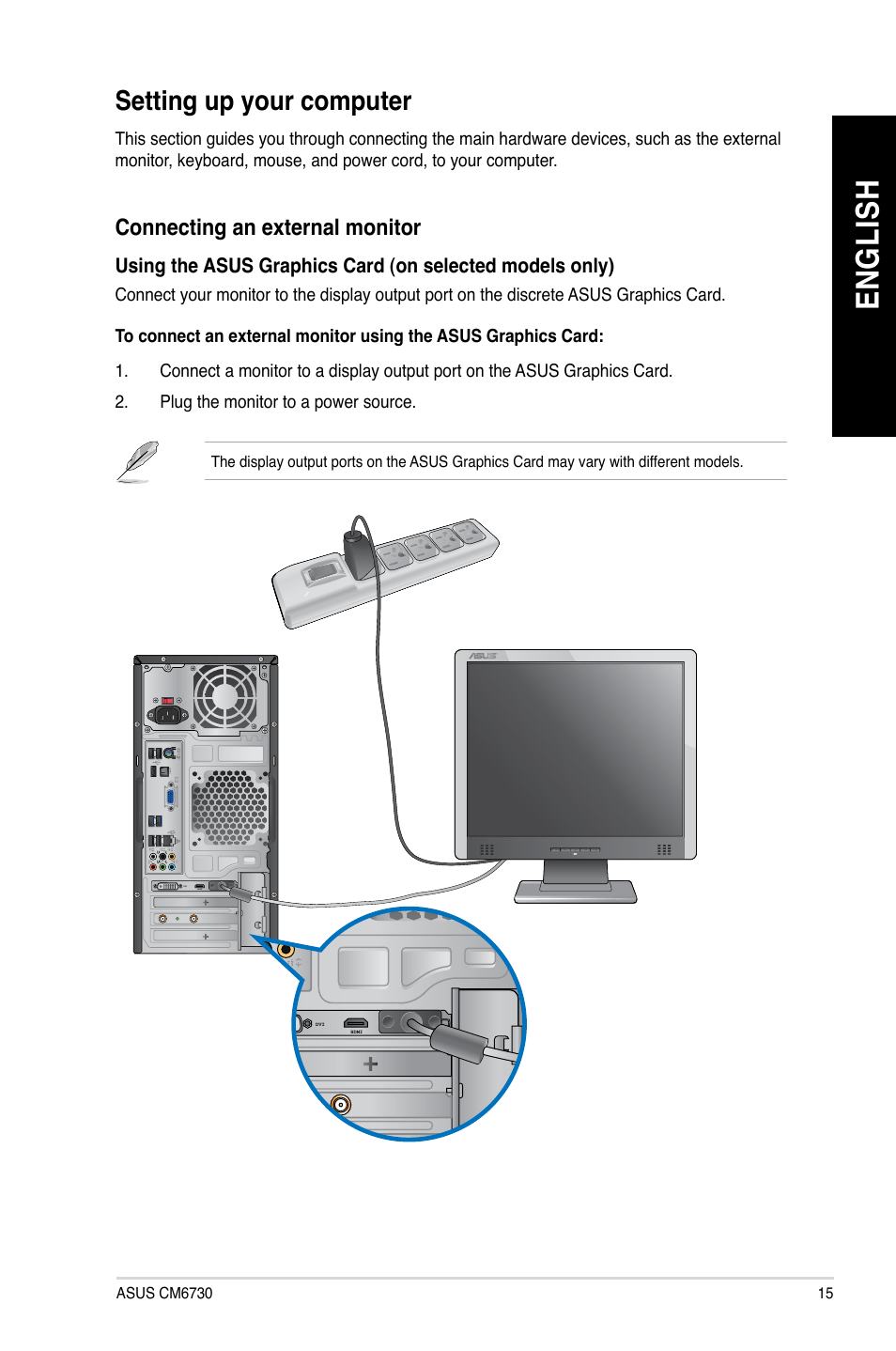 Setting up your computer, En g lis h en g li sh | Asus CM6730 User Manual | Page 15 / 66