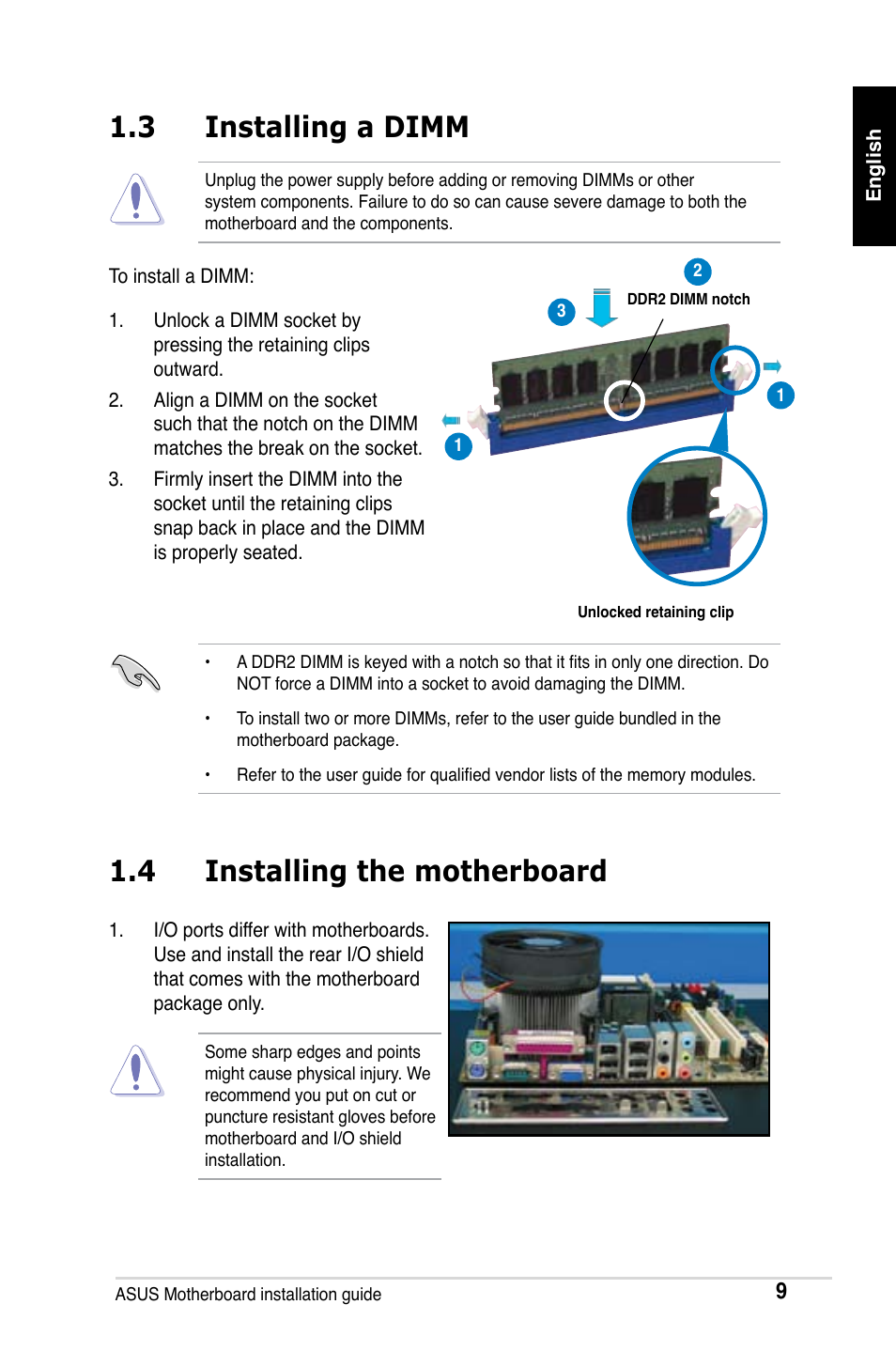 3 installing a dimm, 4 installing the motherboard | Asus M2Ne User Manual | Page 10 / 691