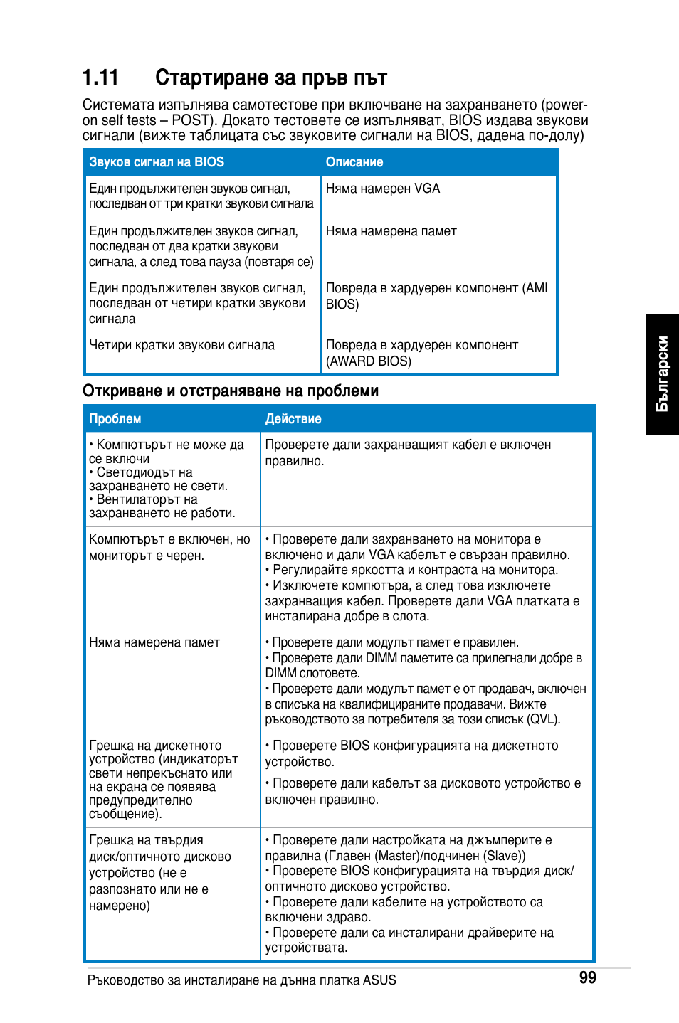 11 стартиране за пръв път, Откриване и отстраняване на проблеми | Asus M2Ne User Manual | Page 100 / 691