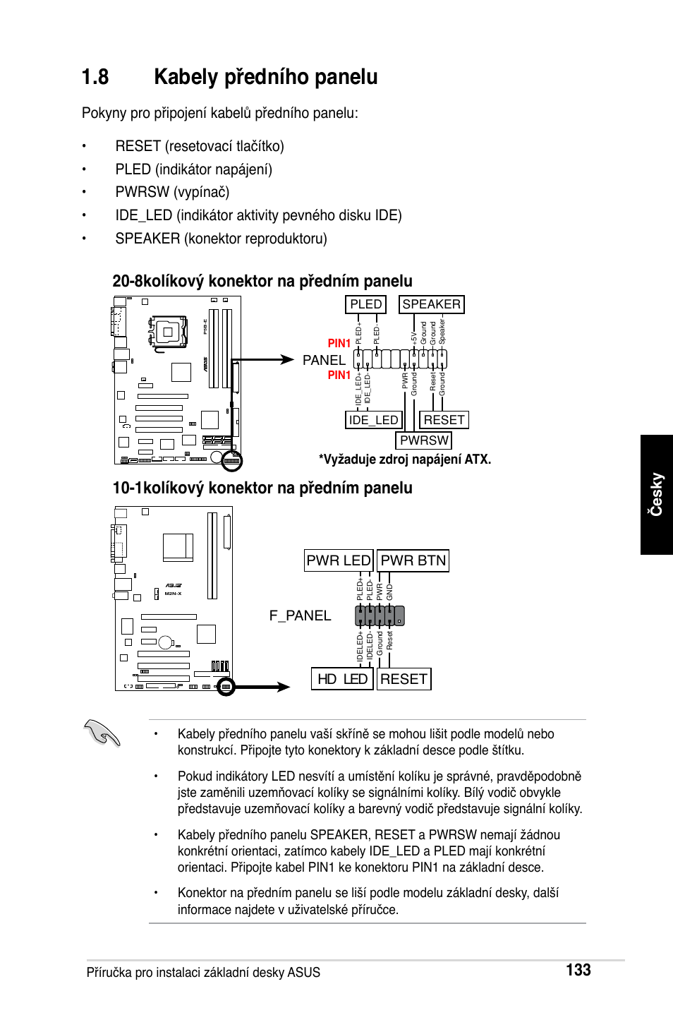 8 kabely předního panelu, F_panel, Hd led reset pwr led pwr btn | Asus M2Ne User Manual | Page 134 / 691