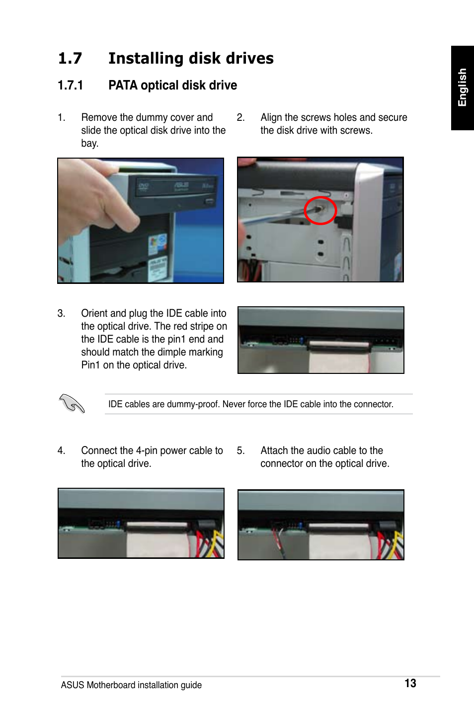 7 installing disk drives, 1 pata optical disk drive | Asus M2Ne User Manual | Page 14 / 691