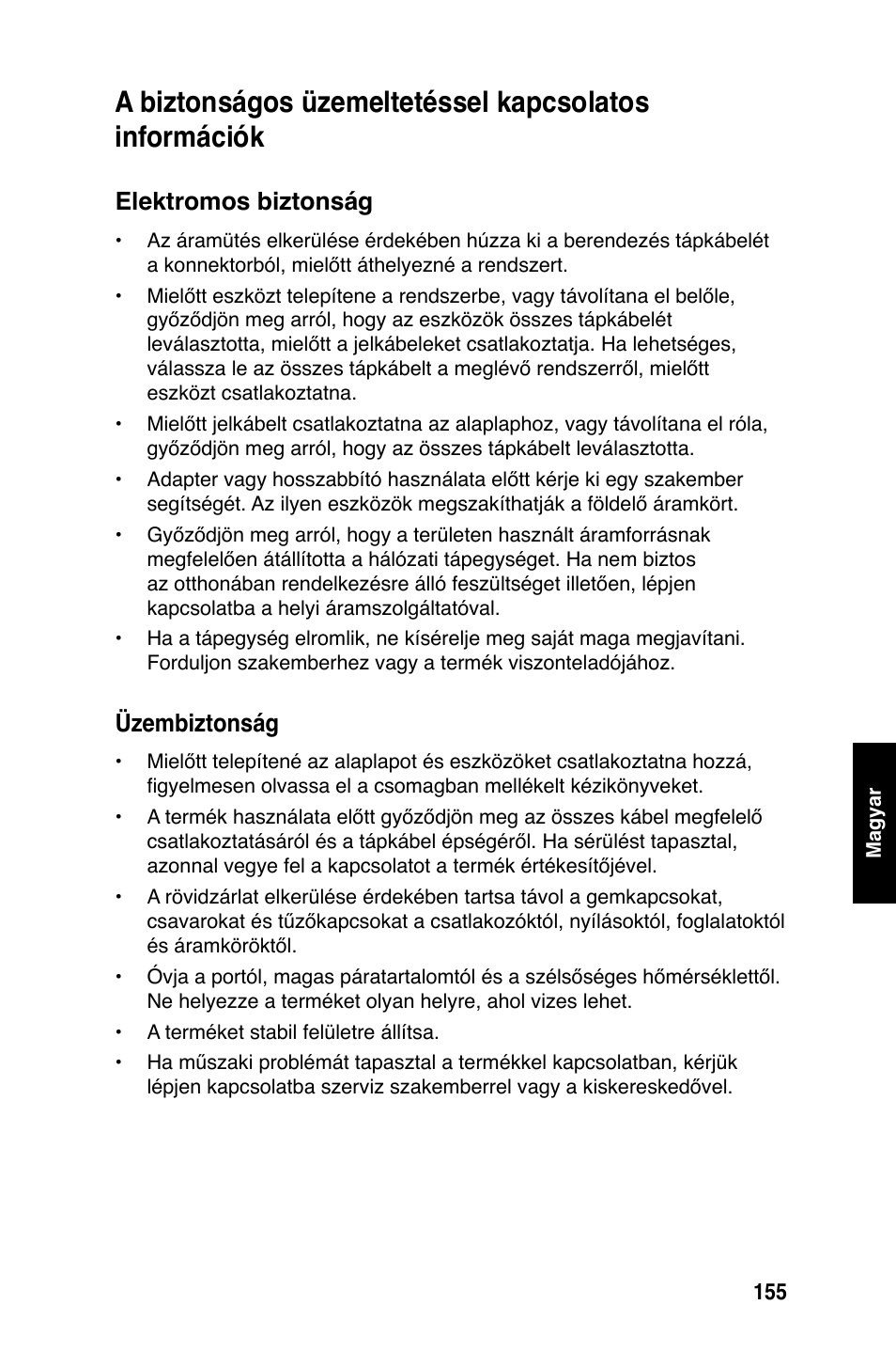 Elektromos biztonság, Üzembiztonság | Asus M2Ne User Manual | Page 156 / 691