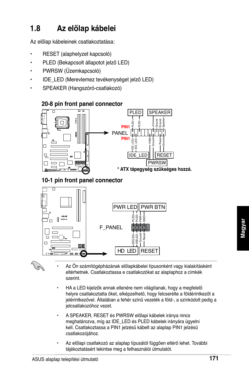 8 az előlap kábelei, F_panel, Hd led reset pwr led pwr btn | Asus M2Ne User Manual | Page 172 / 691