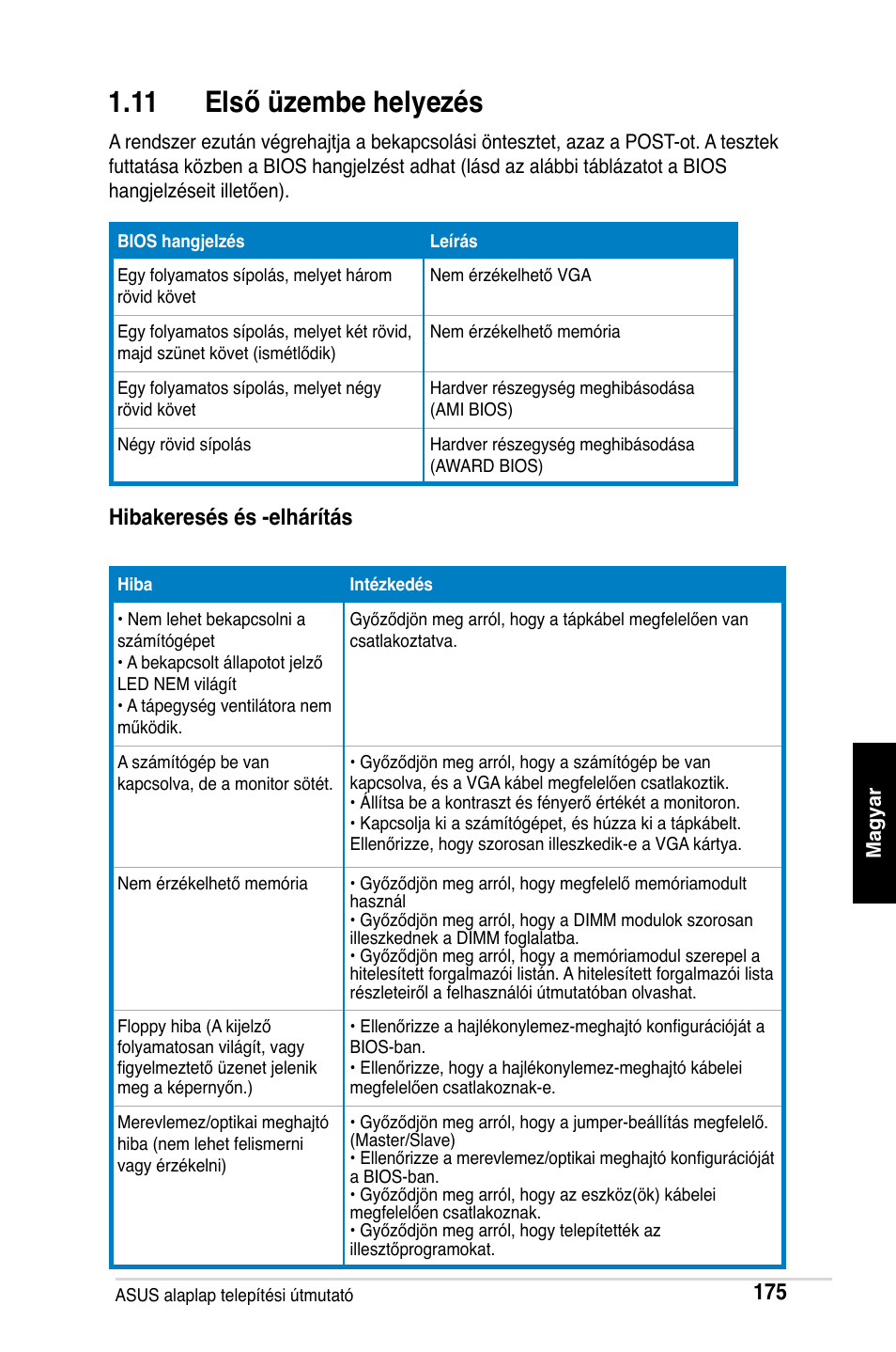 11 első üzembe helyezés, Hibakeresés és -elhárítás | Asus M2Ne User Manual | Page 176 / 691