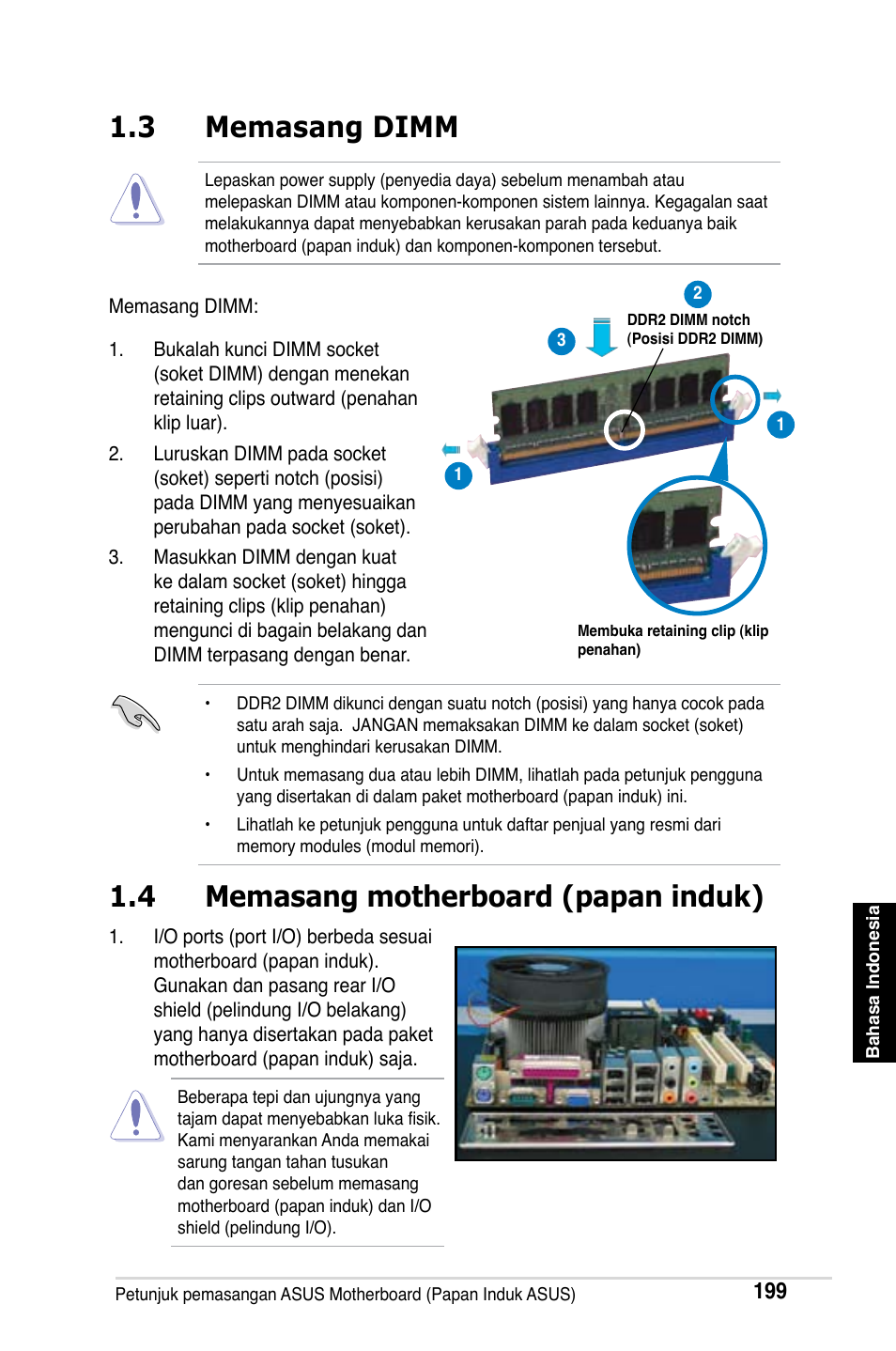 3 memasang dimm, 4 memasang motherboard (papan induk) | Asus M2Ne User Manual | Page 200 / 691