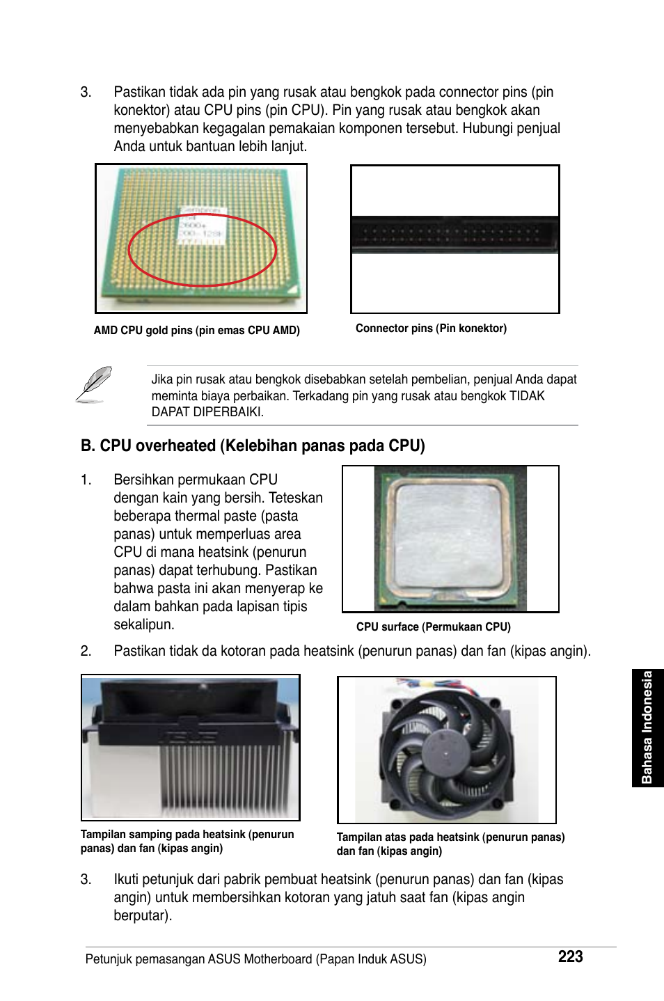 B. cpu overheated (kelebihan panas pada cpu) | Asus M2Ne User Manual | Page 224 / 691