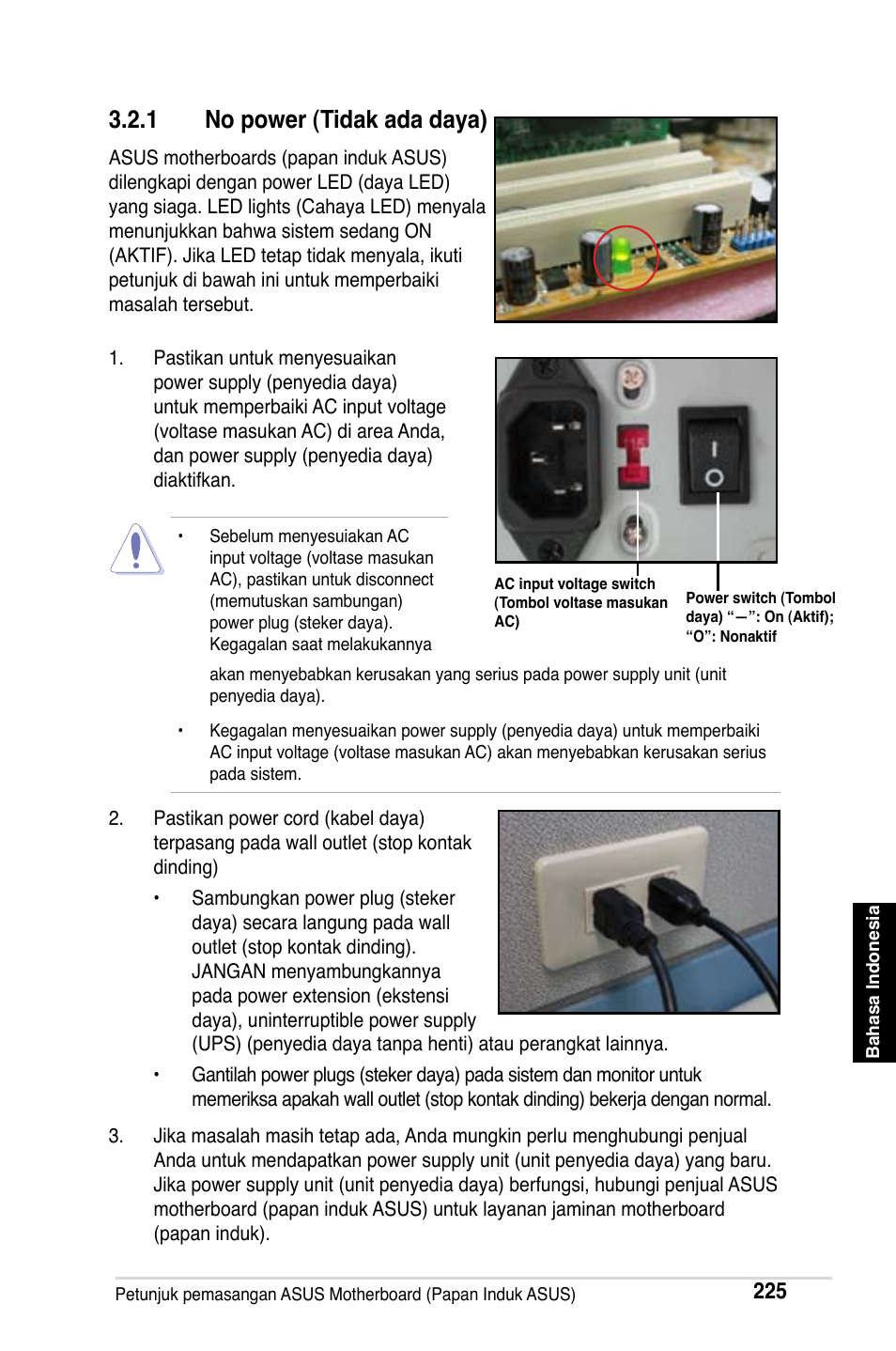 1 no power (tidak ada daya) | Asus M2Ne User Manual | Page 226 / 691