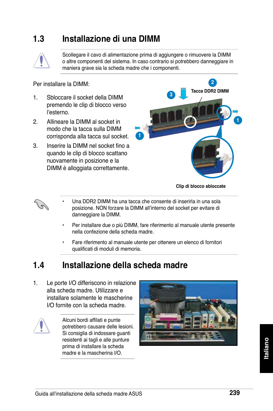 3 installazione di una dimm, 4 installazione della scheda madre | Asus M2Ne User Manual | Page 240 / 691