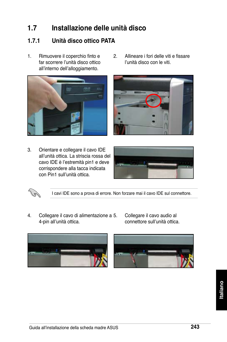 7 installazione delle unità disco, 1 unità disco ottico pata | Asus M2Ne User Manual | Page 244 / 691