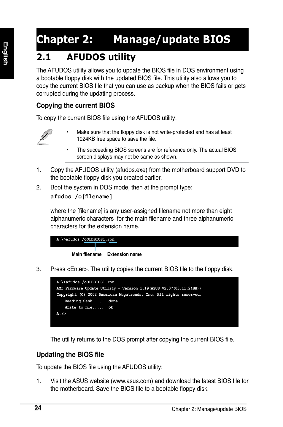 Chapter 2: manage/update bios, 1 afudos utility | Asus M2Ne User Manual | Page 25 / 691