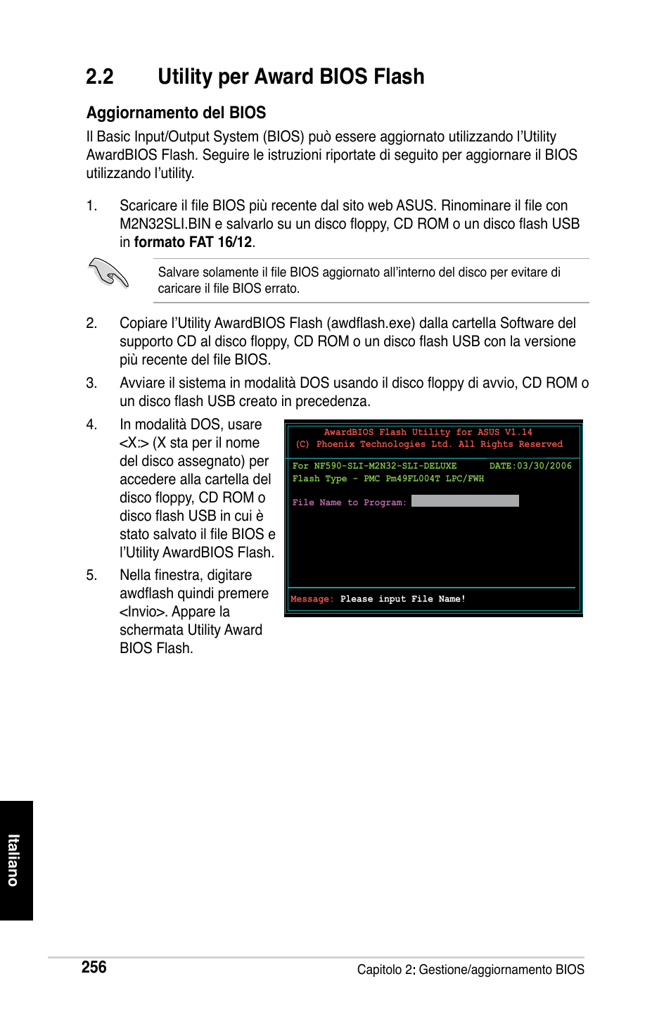 2 utility per award bios flash, Aggiornamento del bios | Asus M2Ne User Manual | Page 257 / 691