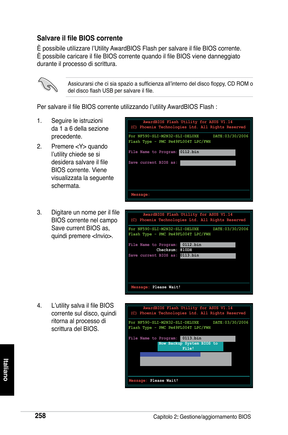 Salvare il file bios corrente | Asus M2Ne User Manual | Page 259 / 691