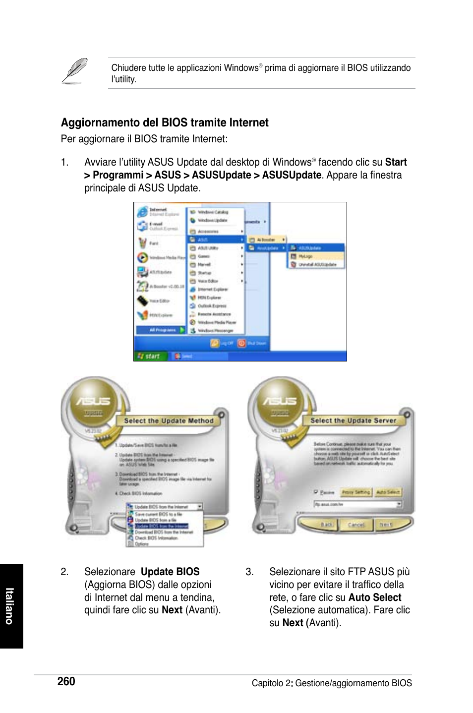 Aggiornamento del bios tramite internet | Asus M2Ne User Manual | Page 261 / 691