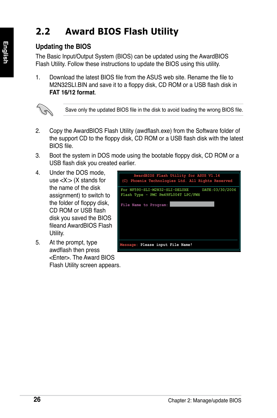 2 award bios flash utility, Updating the bios | Asus M2Ne User Manual | Page 27 / 691