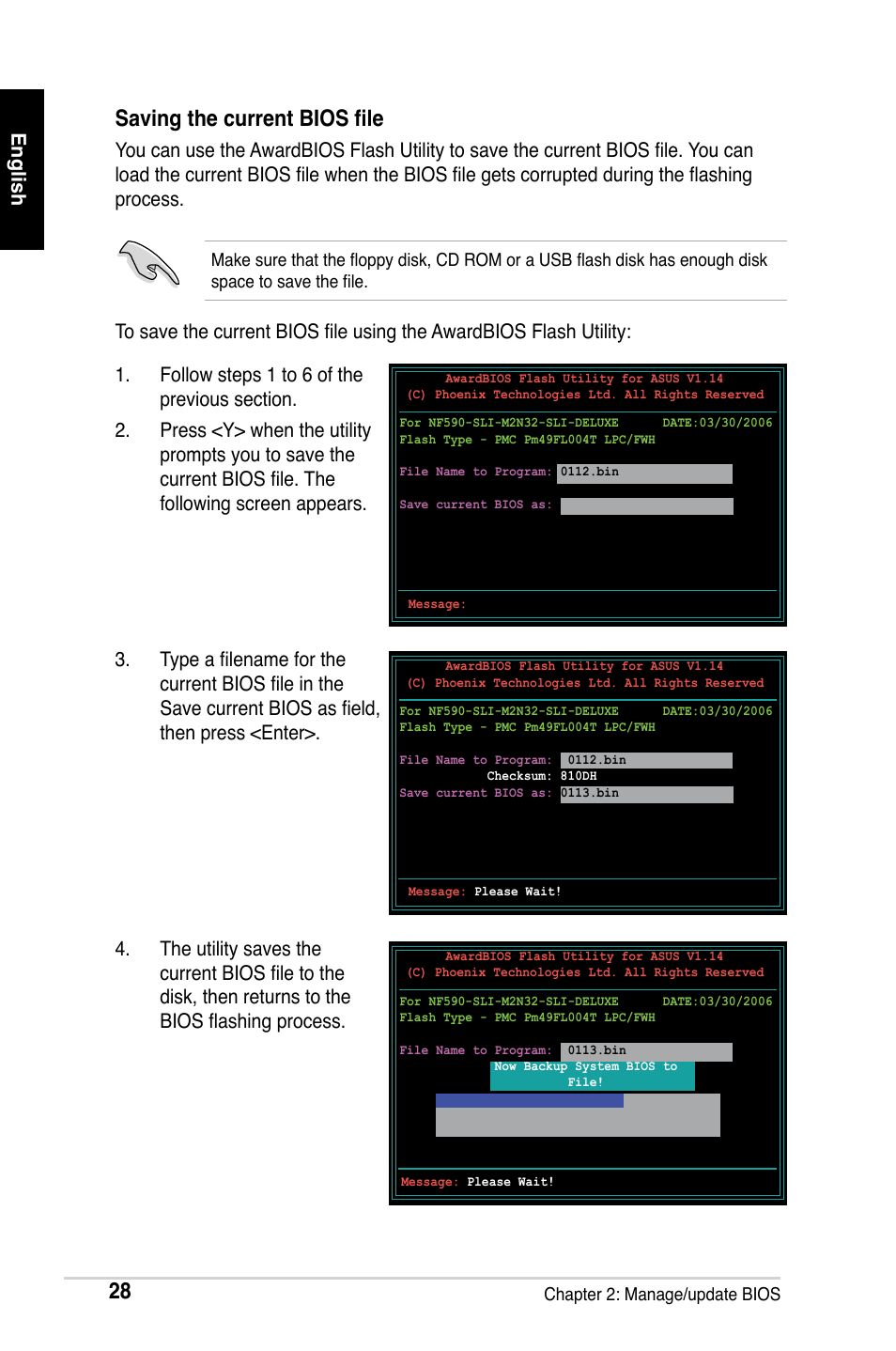 Saving the current bios file | Asus M2Ne User Manual | Page 29 / 691