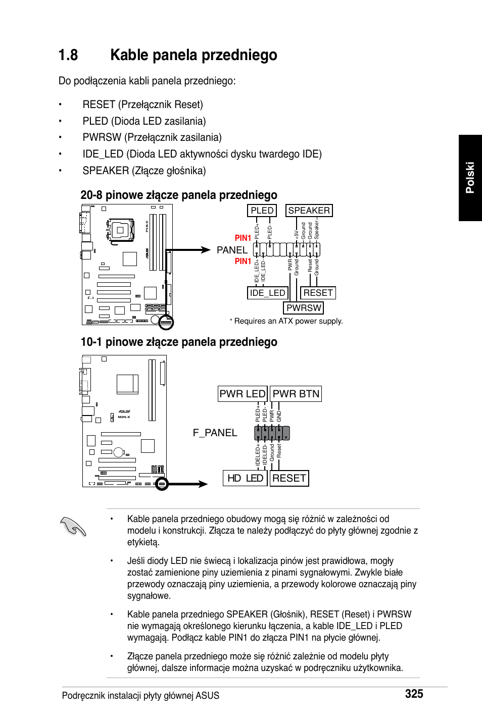 8 kable panela przedniego, F_panel, Hd led reset pwr led pwr btn | Asus M2Ne User Manual | Page 326 / 691