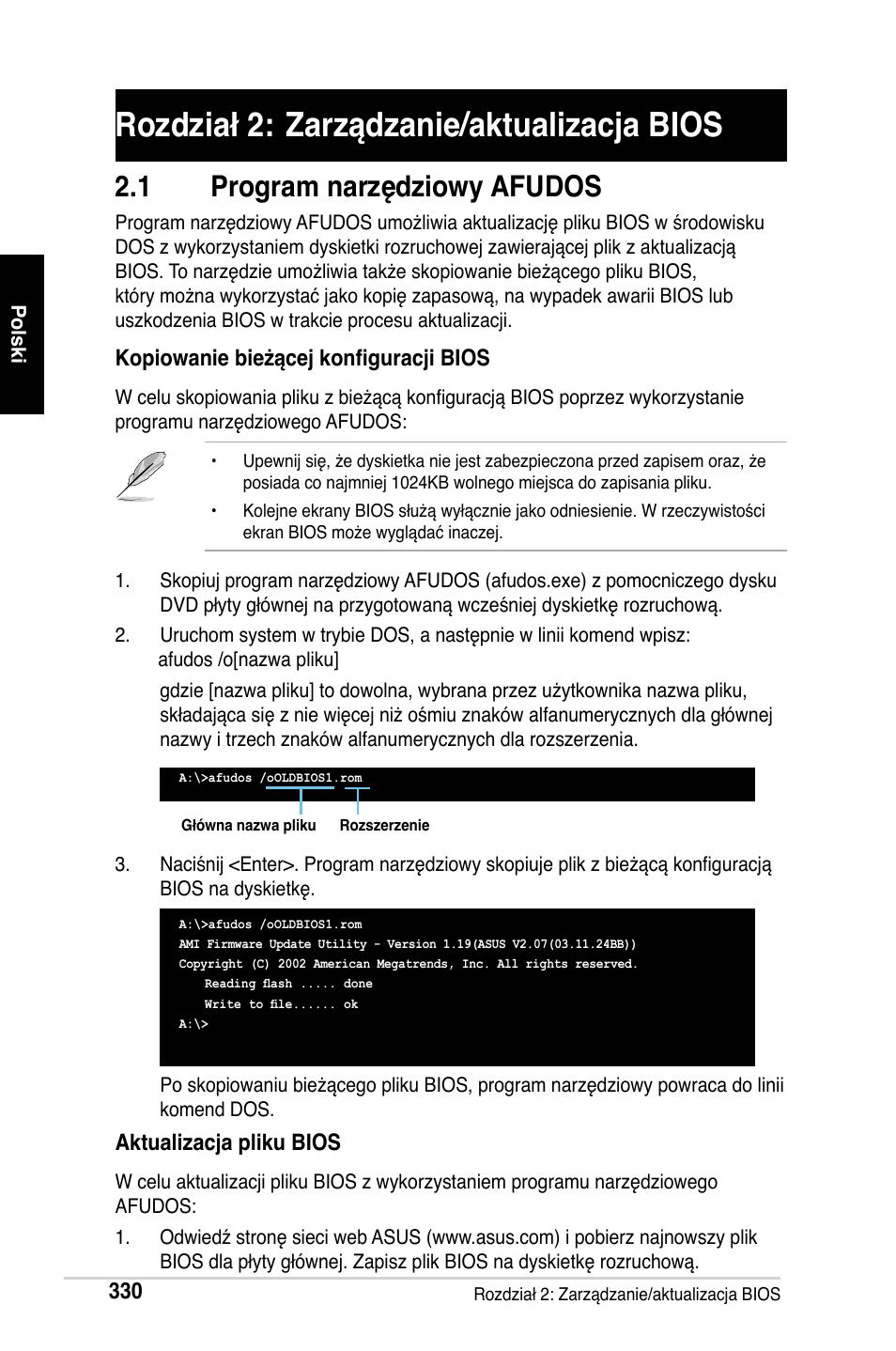 Rozdział 2: zarządzanie/aktualizacja bios, 1 program narzędziowy afudos | Asus M2Ne User Manual | Page 331 / 691