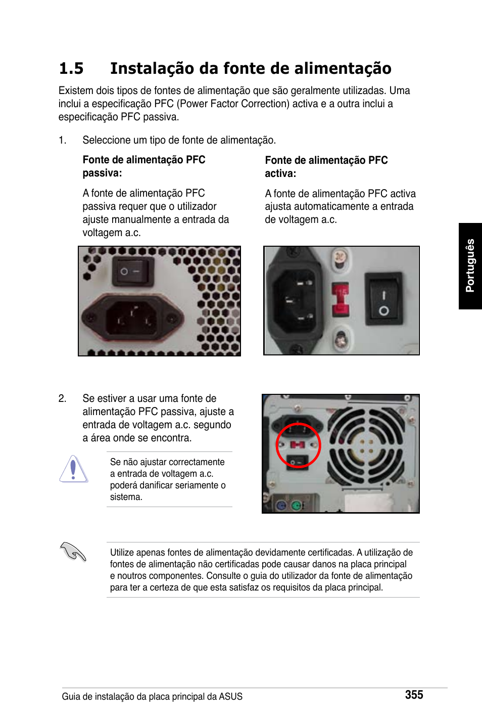 5 instalação da fonte de alimentação | Asus M2Ne User Manual | Page 356 / 691